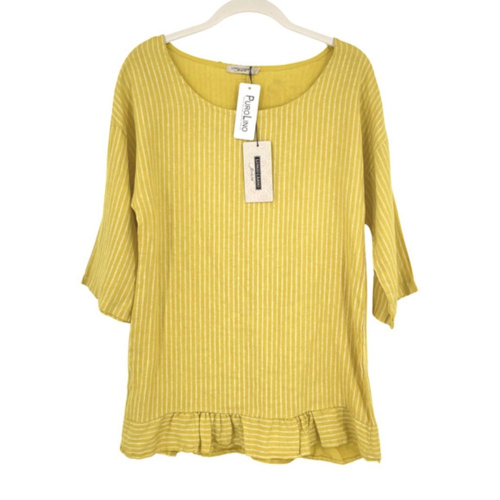 LUNGO L'ARNO 100% Linen Made in Italy Stripe Tunic Top in Mustard